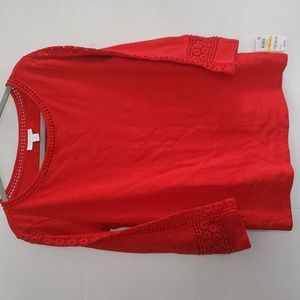 Charter Club ladies red pullover lace cutout cotton knit sweater size Medium